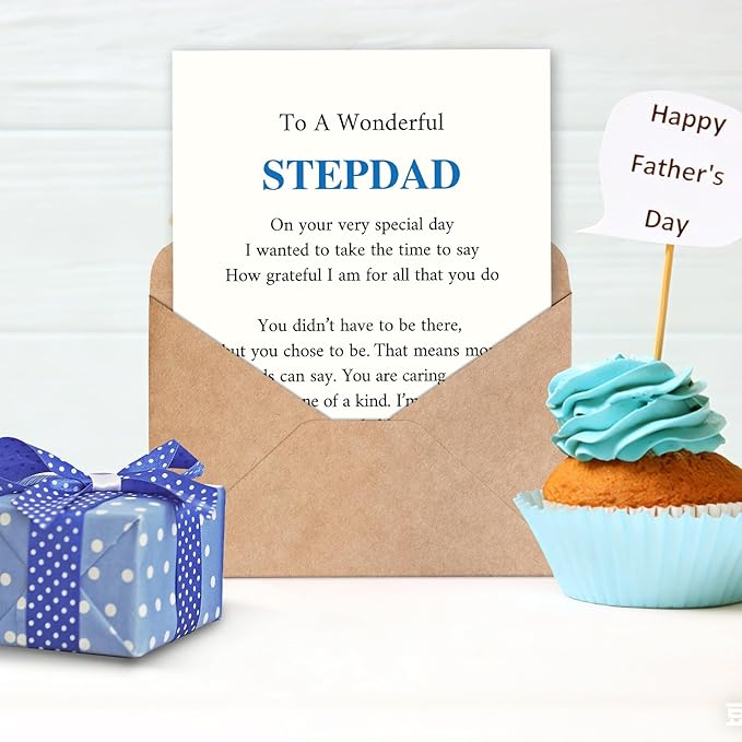 FANCYLUCKY Funny Bonus Dad Fathers Day Card, Happy Father’s Day Card for Stepdad from Stepdaughter Stepson, Heartfelt Love Card for Step Dad
