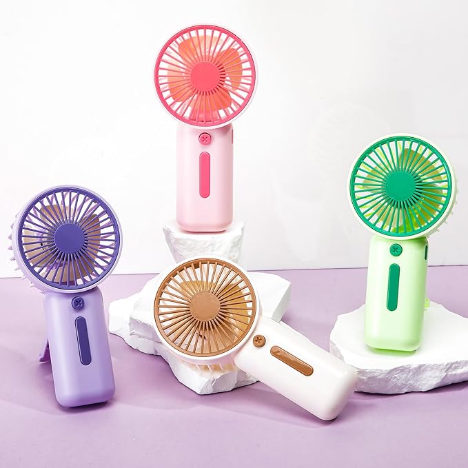 EBOOT 6 Pack Mini Portable Fans Bulk with Foldable Stand, Small Handheld Fan Battery Operated Fan in 4 Assorted Colors for Women Men Travel, Gym, Office, Wedding, Camping, Makeup