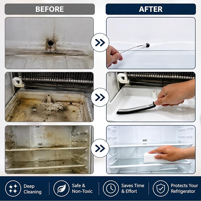 XANGNIER 10 Pcs Refrigerator Water Line Cleaning Kit,Refrigerator Drain Cleaner Tool–55.6 Inch Flexible Drain Brush,Syringe,Unclog Fridge&Ice Maker Cleaner Tools for Ice Dispenser,Sink,AC Drain Line