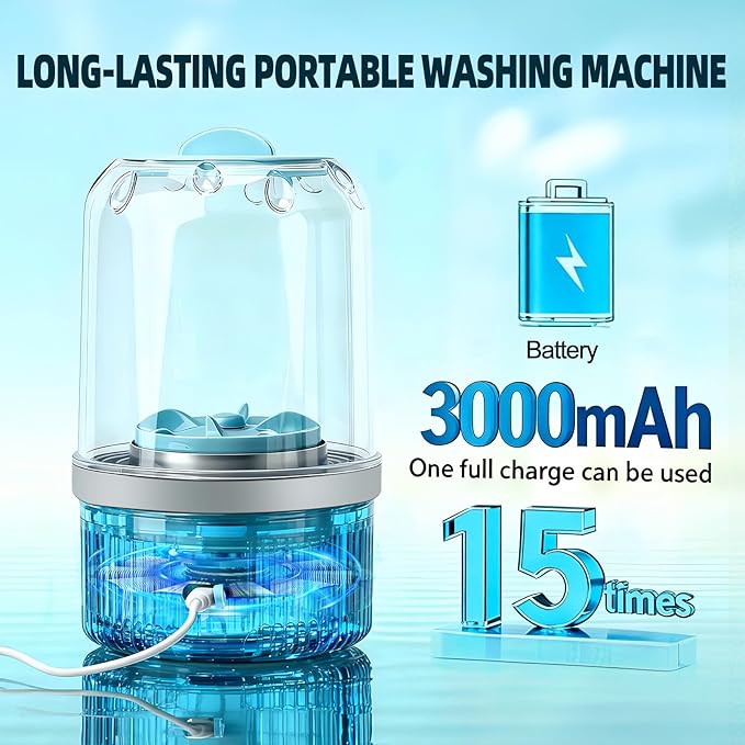 Portable Mini Washing Machine - 2025 Upgraded Washer for Underwear, Bra, Socks - Rechargeable Cordless Laundry Cup - Compact Travel Washers
