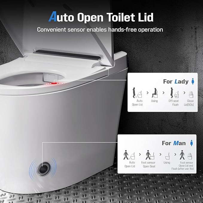 Smart Toilet with Bidet Built In, Heated Seat & Dual Auto Flush, Foot Sensor, Tankless Modern Elongated Electric Toilet with Warm Water Wash, Air Dryer, LED Display & 1000g MaP Flush, 1.28 GPF