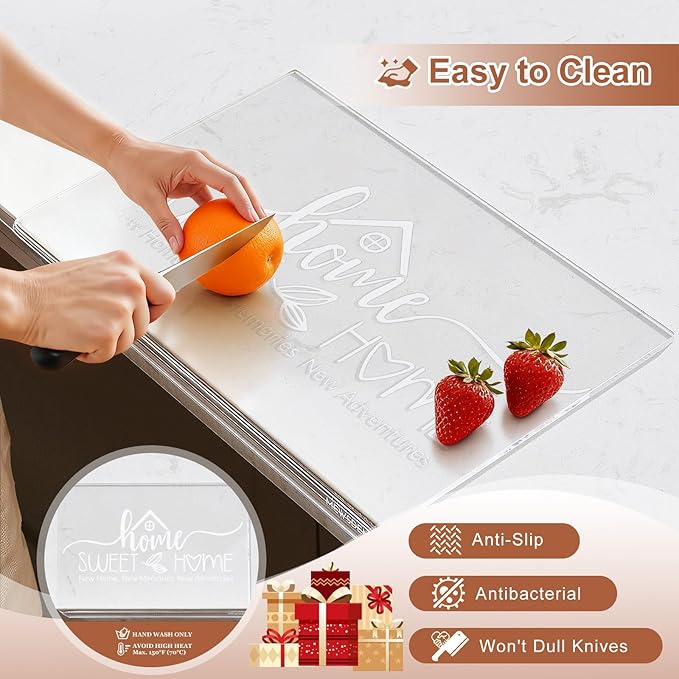 House Warming Gifts New Home - Engraved Acrylic Cutting Board with Counter Lip, Clear Countertop Protector Housewarming Gifts for Women Man Couples First House New Apartment Aesthetic Kitchen Decor