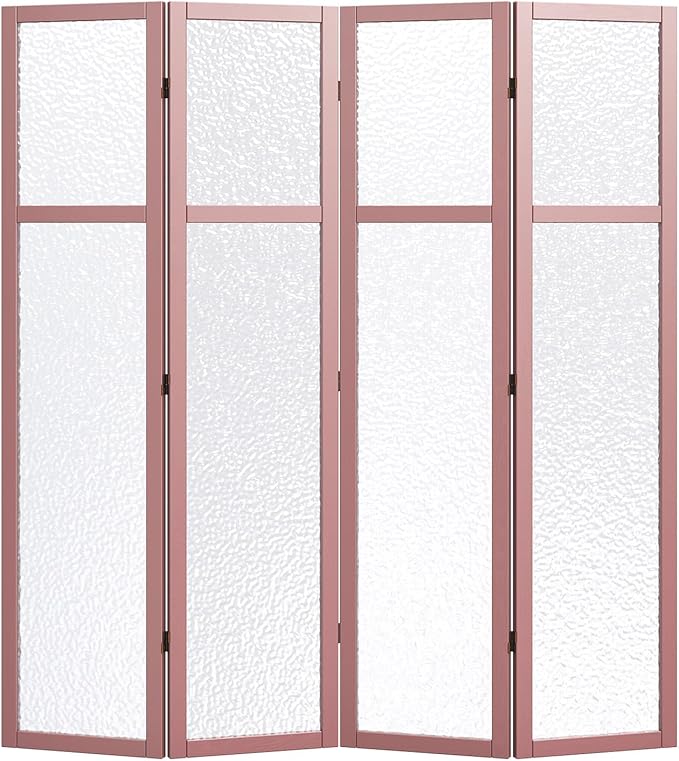 Acrylic Room Divider, 4-Panel Freestanding Partition Screen, Frosted Translucent Privacy Panel - Lightweight Modern Divider for Home Office Studio (Rose Gold, 4 Panels)