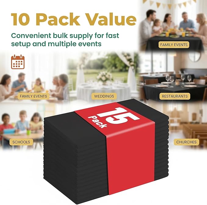 Plastic Table Cloth Disposable, 15 Packs Disposable Tablecloth 54 X 108 Inch Black Plastic Tablecloth for Rectangle Tables Tougher PEVA Table Cover for Party Decorations Picnic Dining Birthday