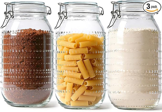 ComSaf 0.5 Gallon / 3 Pack Wide Mouth Glass Jars with Airtight Lids,Large Airtight Food Storage Containers for Pantry, Heavy-Duty Canister Set for Flour, Sugar, Cereal, Cookies, and Pet Food
