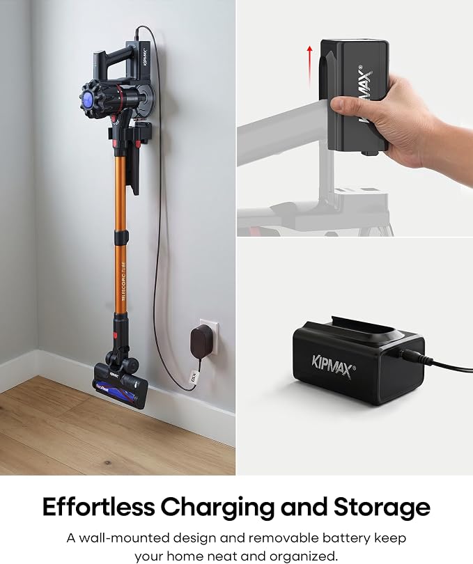 KIPMAX Cordless Vacuum Cleaners for Home, 45KPa 450W Stick Vacuum with Up to 55 Mins Runtime, Lightweight Self-Standing Vacuum for Pet Hair, Hardwood Floors & Carpet, Anti-Tangle Brush, HEPA Filter