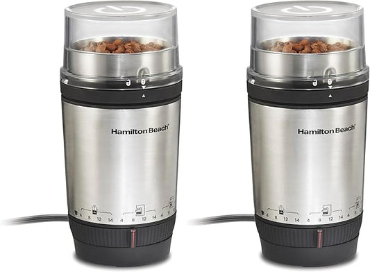 Hamilton Beach Custom Grind Electric Coffee Grinder for 4-14 Cups, One-Press Hand-Free Operation with Auto Shutoff, Removable Grinding Bowl For Easy Pour and Clean, Stainless Steel (80406) (Pack of 2)