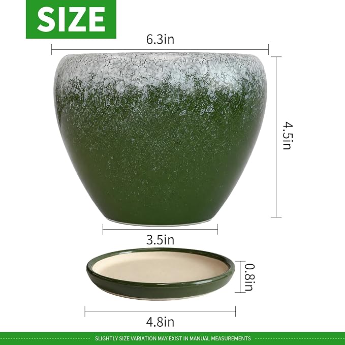 Deep Dream 6 Inch Plant Pots- Ceramic Planter Pot with Drainage Hole and Saucer, Round Flower Pot for Indoor Outdoor Succulent, Snake Plants and Cactus, Blackish Green
