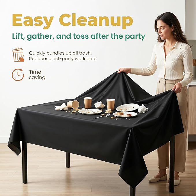 Plastic Table Cloth Disposable, 10 Packs Disposable Tablecloth 54 X 108 Inch Black Plastic Tablecloth for Rectangle Tables Tougher PEVA Table Cover for Party Decorations Picnic Dining Birthday