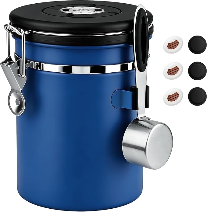 ShanSon Coffee Canister Airtight Coffee Container Stainless Steel Coffee Bean Storage Container with Scoop Coffee Canister for Beans Grounds Sugar Flour Tea Cereal,22OZ,Blue