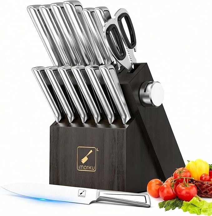 imarku Knife Set with Knife Block, 14-Piece High Carbon Stainless Steel Kitchen Knives with Built-in Sharpener, Dishwasher Safe,Ideal for Home or Wedding Gifts