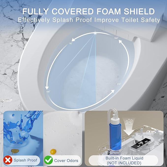 Smart Toilet with Built-in Foam Shield,One Piece Tankless Toilet with Powerful Flush and Auto-Open/Close Lid,Instant Warm Water Sprayer and Dryer Bidet,for Luxury Bathroom