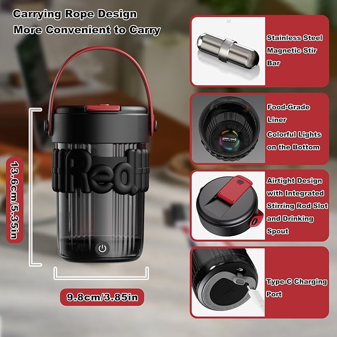 Self Stirring Coffee Mug, 400mL Rechargeable Automatic Magnetic Mixing Cup with Stainless Steel Stir Bar for Coffee/Milk/Hot Chocolate Self Stirring Mug