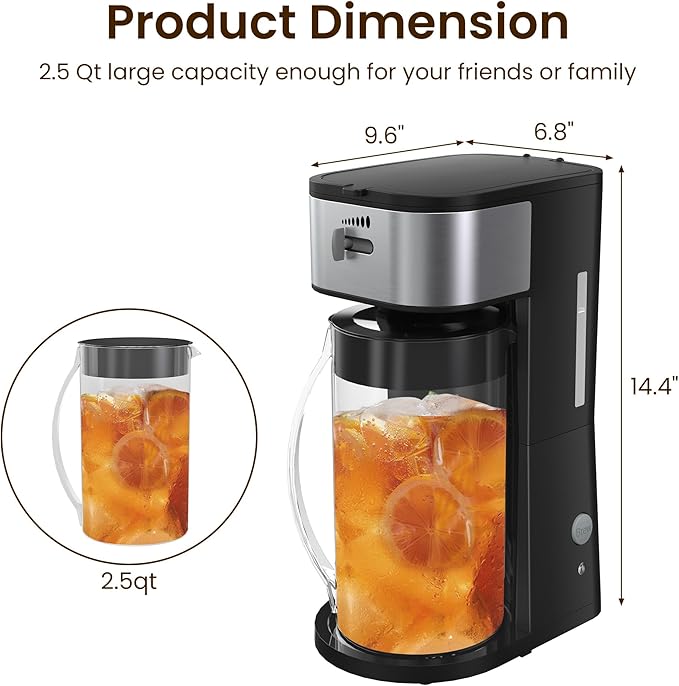 3-in-1 Coffee and Tea Machine Brewing System with 2.5 Quart Pitcher, Iced Tea Maker and Iced Coffee Maker, Strength Selector, Perfect For Tea, Coffee, Lattes, Lemonade