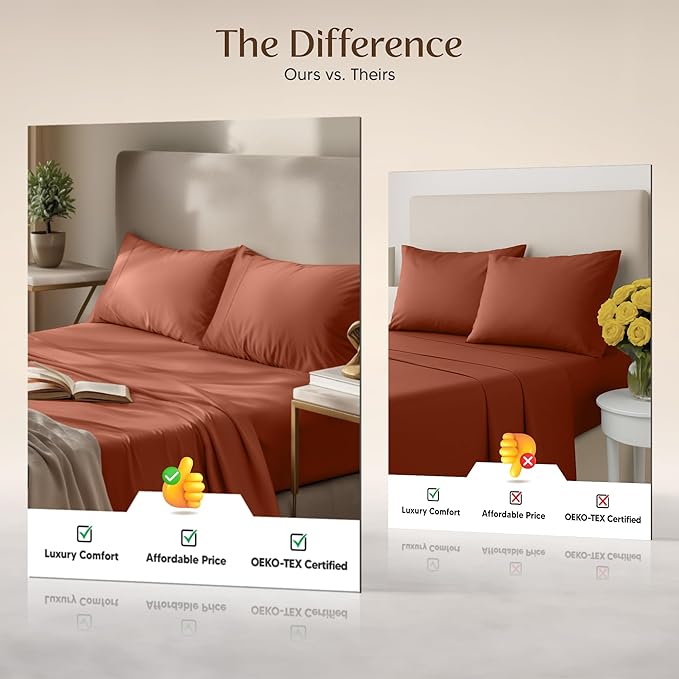 Utopia Bedding California King Size Sheet Set – 4 Piece Bed Sheets, Soft and Breathable Microfiber, Includes 1 Fitted Sheet, 1 Flat Sheet and 2 Pillowcases – OekoTex (Orange)