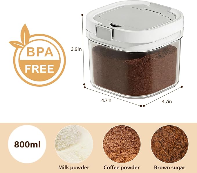 Coffee Storage Canister 27oz Airtight Sugar Storage Organization BPA Free with Spoon and Layered Storage for Grounds Coffee, Beans, Tea, Sugar, Flour, Cereal,Formula (clear)
