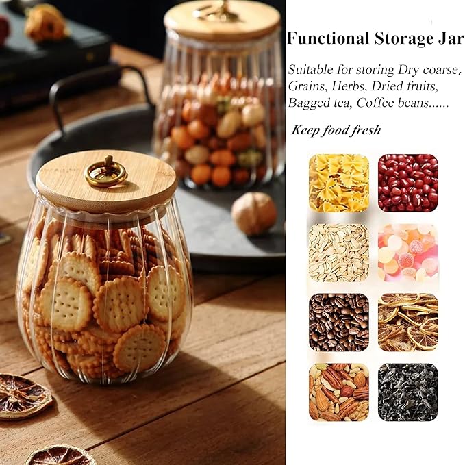 Viovian 25FL OZ Glass Candy Jar with Wood Lid Clear Decorative Vintage Glass Storage Jars Canister for Food Coffee Beans Nuts Sugar Cookies 750ml