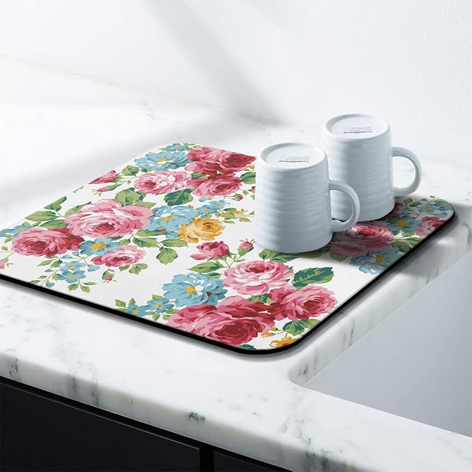 Coffee Bar Mat Accessories for Countertop Absorbent Hide Stain Rubber Backed Dish Drying Mats for Kitchen Counter Draining Pad Decor Gift (18x16in)