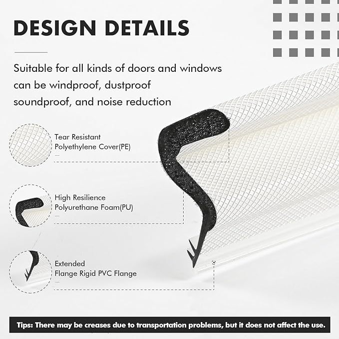 BBTO Weather Stripping Door Seal Exterior Weather Strip for Window V-Shaped Foam Kerf Garage Door Gap Blocker Soundproof Home Improvement Easy to Install(40 Feet,White)
