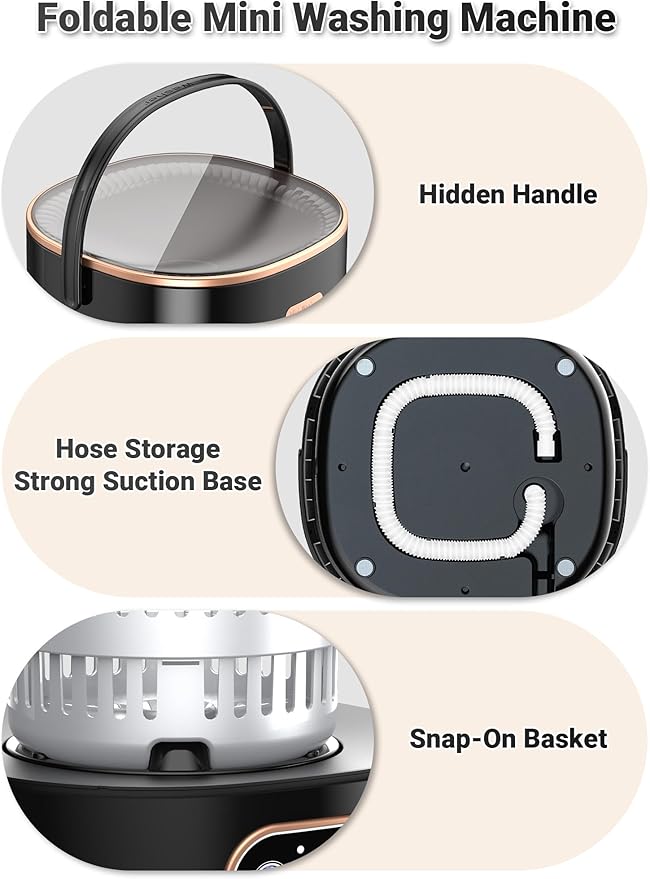 Portable Washing Machine 16L Foldable Mini Washer for Underwear Socks Baby Clothes Small Loads Compact Washer for Apartment Dorm RV Travel (Black)