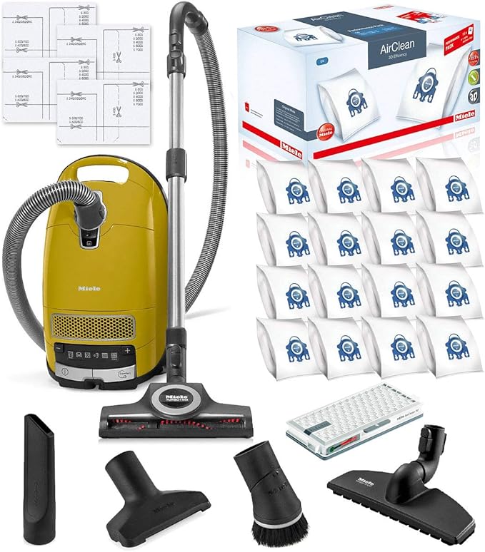 Miele Complete C3 Calima Canister HEPA Vacuum Cleaner + STB 305-3 Turbobrush Bundle - Includes Performance Pack 16 Type GN AirClean Genuine FilterBags + Genuine AH50 HEPA Filter