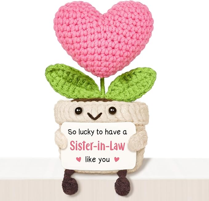 Sister in Law Birthday Gifts - Handmade Crochet Pink Heart Flower, Gift for Sister in Law Birthday Mother's Day Wedding