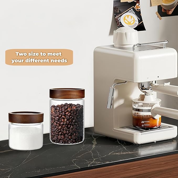 Set of 2 Glass Food Storage Jars, Premium Clear Glass Container Jar with Airtight Wooden Screw-on Lid, Kitchen Canisters for Coffee,Tea,Pasta,Cookies, Nuts,Spice,Candy,Overnight Oatmeal