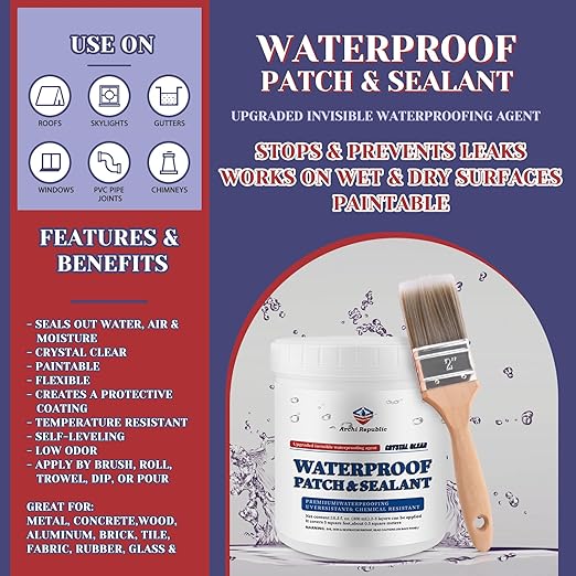Upgraded Invisible Waterproof Agent Clear as Crystal, Transparent Waterproof Paint for Both Interior and Exterior Use on Rooftops, Bathrooms, and Walls for Leak Prevention and Tight Seal. (35OZ)