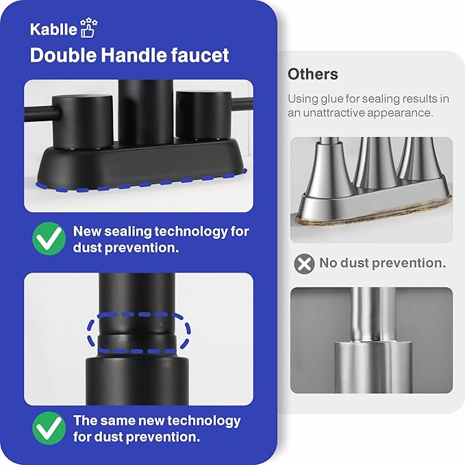 Kablle Bathroom Faucet with Pull Down Sprayer 3 Holes, Matte Black 4 inch 2 Handles Centerset Laundry Bar Basin Pull Out Bathroom Sink Faucet with Pop-Up Drain, KBL-6002B