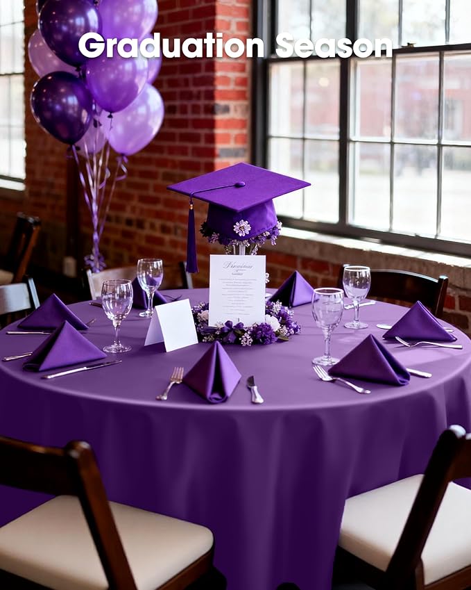 Pureegg Plastic Table Cloth Disposable 20 Pack, 84'' Round Table Cloths, Graduation Decorations Class of 2025, Graduation Party Tablecloths, Round, Plastic Cover, Leakproof & Sturdy, Purple