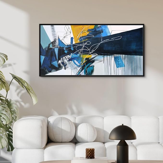 KLAKLA Wall Art for Living Room - Blue Abstract Canvas Pictures Framed Artwork for walls Extra Large Prints for Bedroom Above the Bed Decor 20x40 Inches