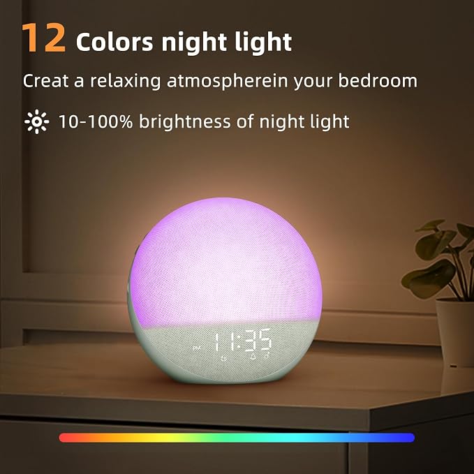 Odokee Sunrise Alarm Clock White Noise Machine: Natural Wake Up Light | Dimmable Clock with Bluetooth Speaker for Bedroom - 25 Sleep Sounds for Baby Adults Kids Sage Green