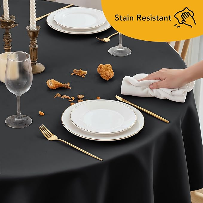 6-Pack Black Round Tablecloths, 108 Inches, Stain-Resistant Polyester for 4-5 Ft Round Tables - Washable Table Covers for Weddings, Banquets, Birthday Parties, Events