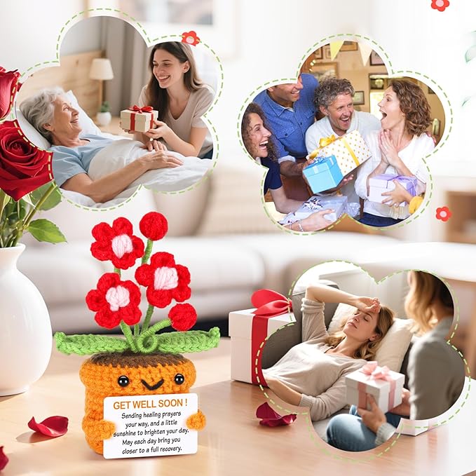 Get Well Gifts for Women After Surgery Recovery Cancer Care Feel Better Thinking of You Gift for Women Men Crochet Flowers Get Well Soon Hospital Bag Essentials Patients Comfort Cheer Up Encouragement