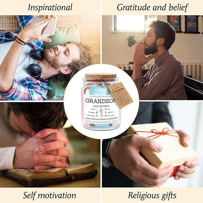 NewEleven Grandson Gifts - Confirmation Gift for Boys, Teen Boys From Grandma, Grandpa - Graduation Gifts, Christian Gift For Teen Boy, Grandkids - Bible Verse Jar