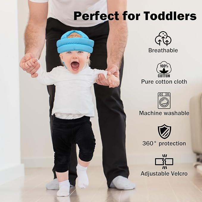 Baby Head Protector Baby Helmet for Crawling Walking, No Bumps Safety Head Adjustable Protective Cap for Walking, Playing (Blue)