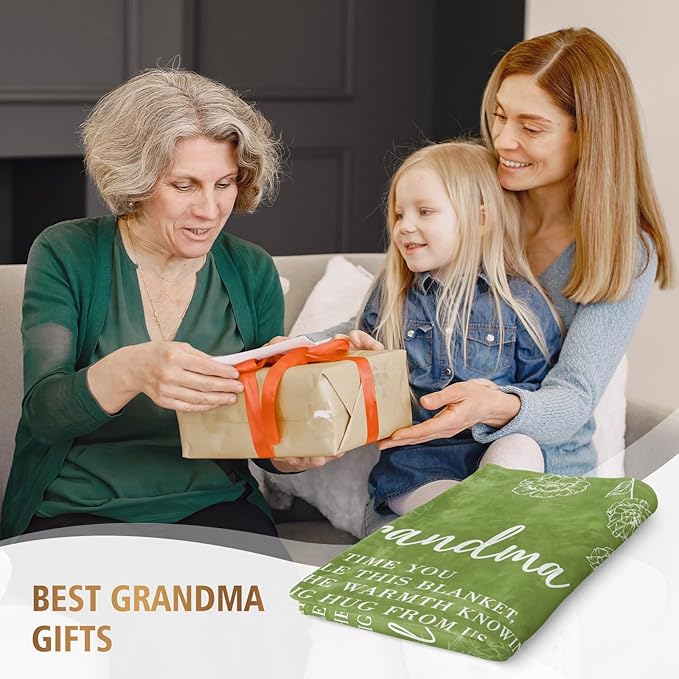 Mothers Day Grandma Gifts, Birthday Gifts for Grandma from Grandkids, to My Grandmother Soft Throw Blanket 50" x 60", Grass Green