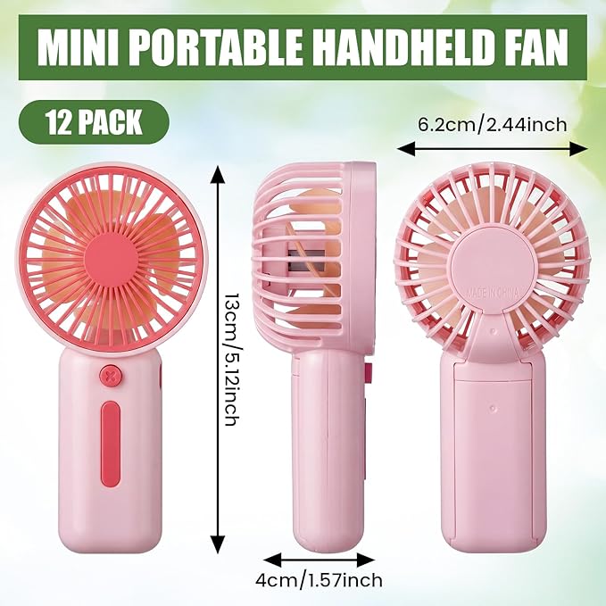 EBOOT 12 Pack Mini Portable Fans Bulk with Foldable Stand, Small Handheld Fan Pink Battery Operated Fan for Women Men Travel, Gym, Office, Wedding, Camping, Makeup
