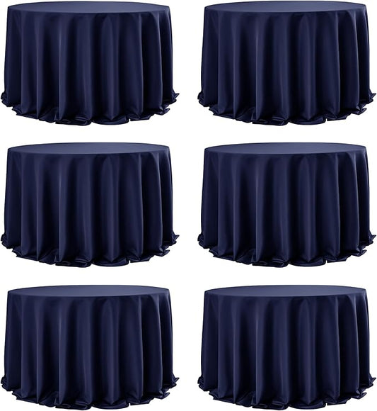 6-Pack Navy Blue Round Tablecloths, 132 Inches, Stain-Resistant Polyester for 6-8 Ft Round Tables - Washable Table Covers for Weddings, Banquets, Birthday Parties, Events
