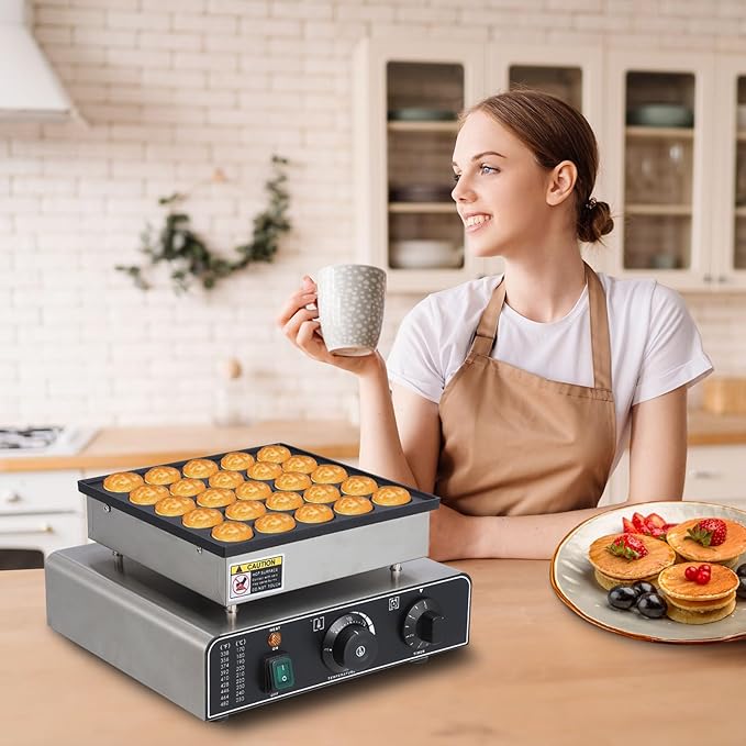 Mini Muffin Maker, 50 Hole Stainless Steel Electric Muffin Maker with 50-300°C Temperature and Time Control, Commercial Non-Stick Pancake Maker for Home and Restaurant Silver 850W 110V