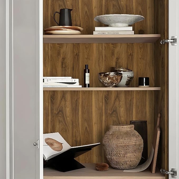COSNIGHT Wood Contact Paper Peel and Stick - Brown Self Adhesive Vinyl Wrap Wooden Grain Waterproof Wallpaper - 15.7''x196'' Removable Nature Wall Paper for Cabinet Countertop Kitchen