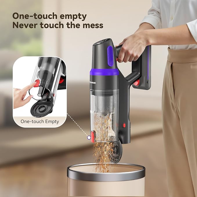 TechRise Cordless Vacuum Cleaner for Home, 550W 45KPa for Pet Hair & Floor | Up to 60 Min Runtime, HEPA Filter, Self-Standing Design, Anti-Tangle Brush & LED Light for Carpets and Hard Floor Cleaning