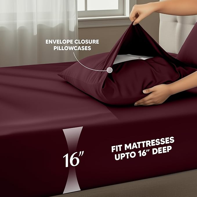 Utopia Bedding Twin XL Sheet Set – 3 Piece Bed Sheets for Twin XL Size Bed, Soft and Breathable Microfiber, Includes 1 Fitted Sheet, 1 Flat Sheet and 1 Pillowcase – Oeko Tex (Burgundy)
