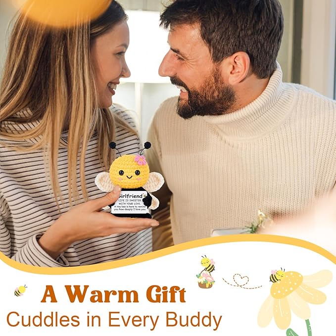 Gifts for Girlfriend - Romantic Handmade Crochet Bee - I Love You to My Love Wedding Anniversary Birthday Gift for Women Couple, Emotional Support Crochet Decor