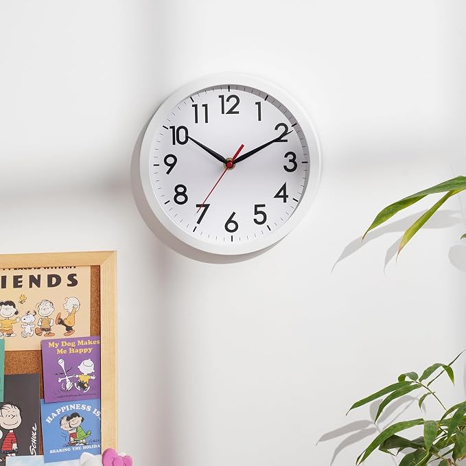AKCISOT 8 Inch Wall Clock, Battery Operated Analog Clock, Silent Non-Ticking, Ideal for Bedroom, Bathroom, Kitchen, Office and School, White