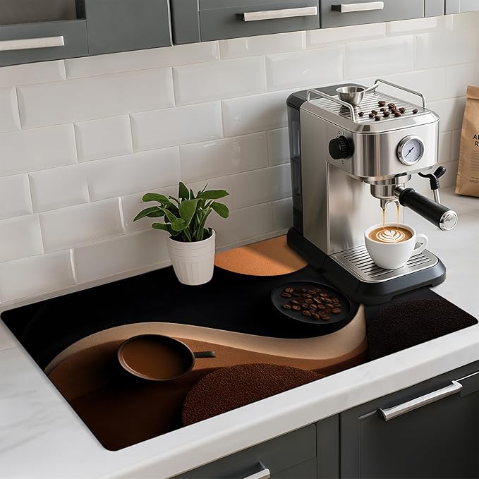 Coffee Mat 17"x32" - Extra Large Absorbent Non Slip Dish Drying Mat,Coffee Bar Accessories,Kitchen Counter Protector for Coffeemaker, Sink, Dining Decor