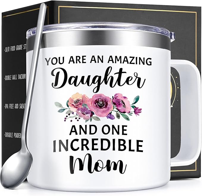 Lifecapido Daughter Gifts from Mom, 14oz Insulated Coffee Mug, Christmas Mothers Day Gifts for Daughter, Cream