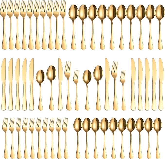 60 Piece Gold Silverware Set for 12, Bulk Stainless Steel Gold Flatware Cutlery Set Food Grade Utensil Set Include Forks Knives Spoons for Home Kitchen Restaurant Wedding, Dishwasher Safe
