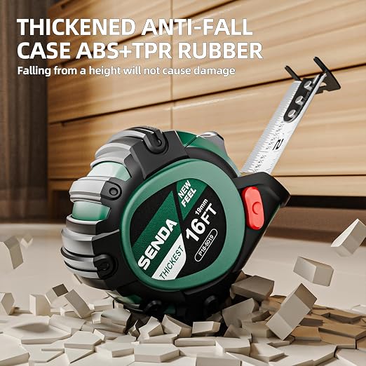 SENDA 4 Pack Tape Measure 16Ft - Heavy Duty Tape Measure with 25mm Wide with Three Stops, High Precision Measuring Tape Retractable Measuring Tape, Rubber for Comfortable Grip, Fraction Markings