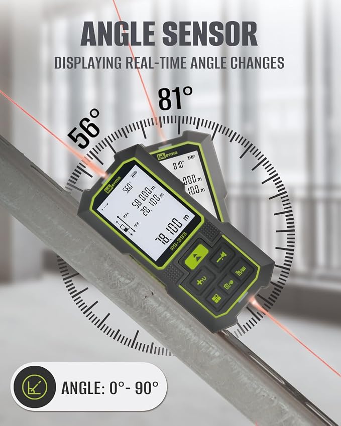 Inkerma Dual Laser Measurement Tool, 393Ft/120M Bilateral Laser Distance Meter, Rechargeable Laser Measure with Ft/in/M Multiple Units, Angle Sensor, Pythagorean Mode, Area and Volume